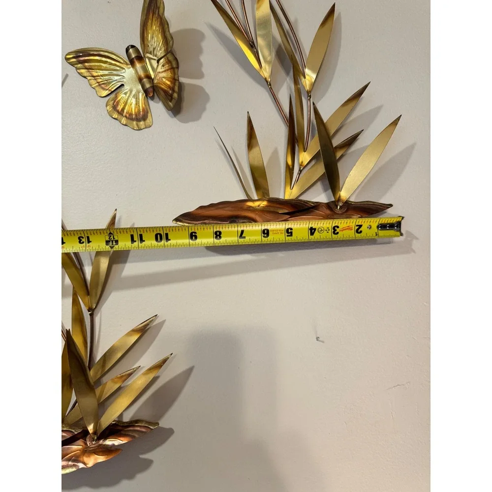 Vintage Mid-Century Modern Metal Wall Art Copper Brass Cattails Butterflies 4pc - Picture 6 of 6